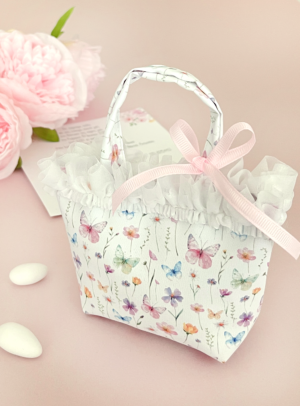 Μπομπονιέρα βάπτισης τσαντάκι Flowers & Butterflies