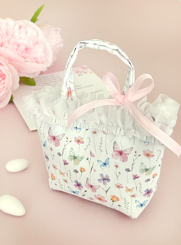 Μπομπονιέρα βάπτισης τσαντάκι Flowers & Butterflies