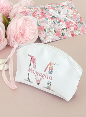 Μπομπονιέρα βάπτισης πορτοφολάκι Monogram Flowers