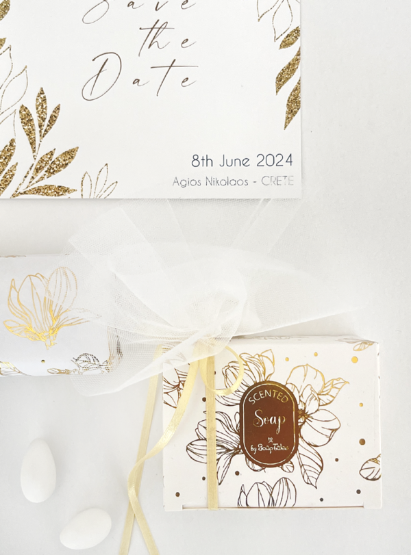 Μπομπονιέρα Βάπτισης αρωματικό Σαπούνι Gold Flowers