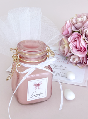 Μπομπονιέρα βάπτισης κερί ροζ Pink Bow