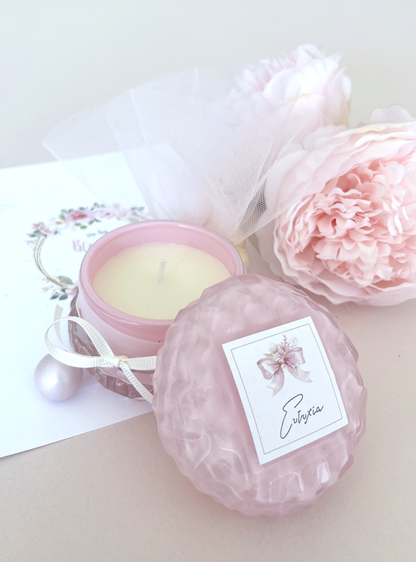 Μπομπονιέρα βάπτισης κερί στρογγυλό Ροζ Pink Bow