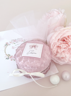 Μπομπονιέρα βάπτισης κερί στρογγυλό Ροζ Pink Bow