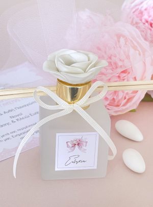 Μπομπονιέρα Βάπτισης Αρωματικό Λουλούδι Pink Bow