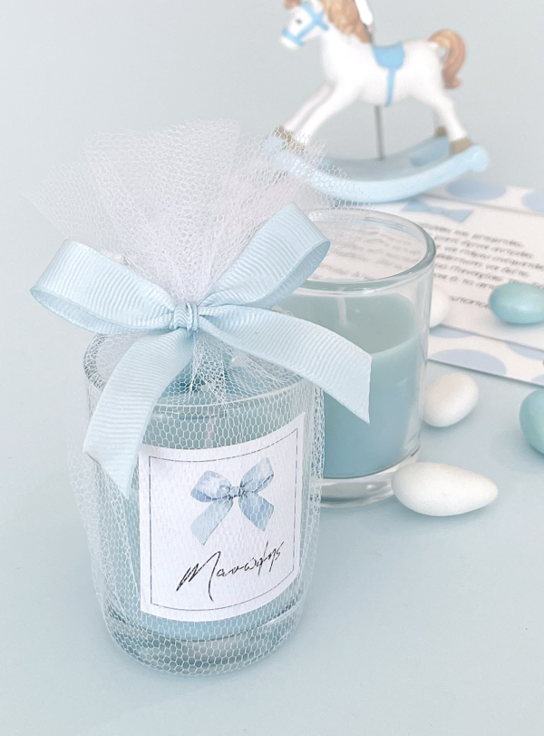Μπομπονιέρα βάπτισης Κερί Βlue Bow