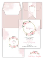 Προσκλητήριο Βάπτισης Pink Roses Bouquet