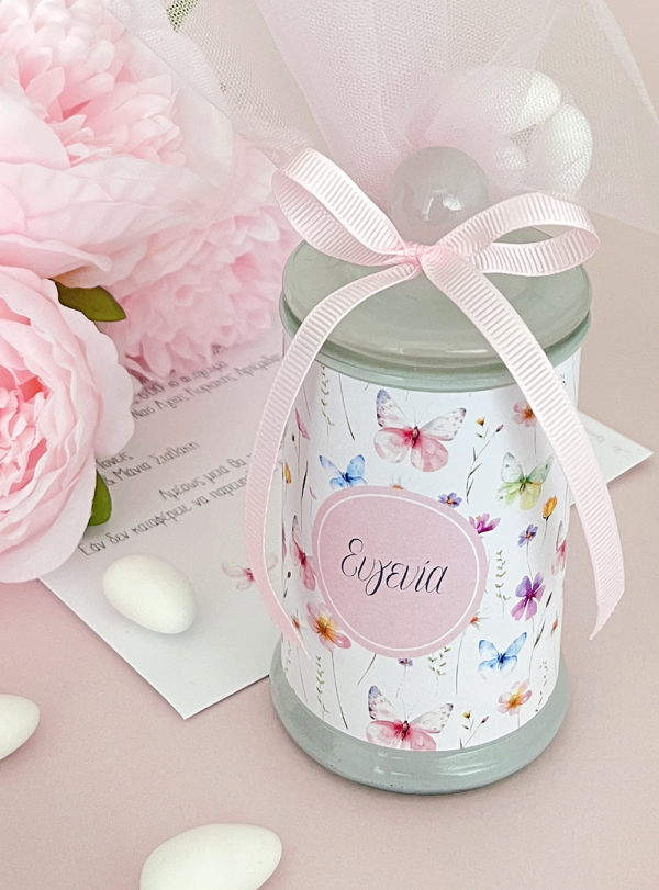 Μπομπονιέρα Βάπτισης αρωματικό κερί Flowers & Butterflies