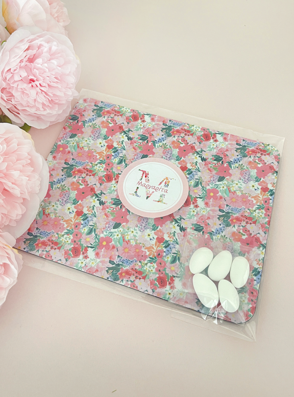 Μπομπονιέρα βάπτισης Mouse Pad Monogram Flowers