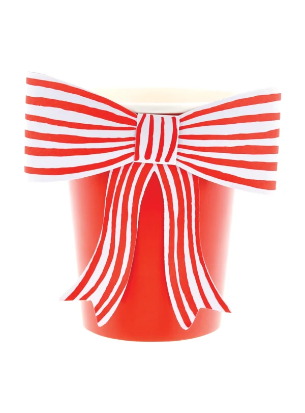 Ποτήρια με Κόκκινο & Άσπρο Ριγέ Φιόγκο (8τμχ)