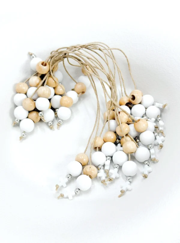 Μαρτυρικά Βάπτισης για Αγόρι με Ξύλινη Χάντρα και Σταυρό