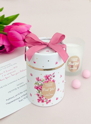 Μπομπονιέρα Βάπτισης αρωματικό κερί pink veil