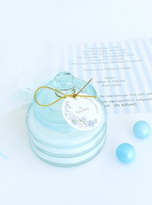 Μπομπονιέρα βάπτισης κερί στρογγυλό flor blue