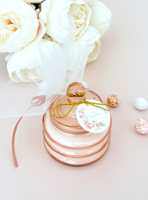 Μπομπονιέρα βάπτισης κερί στρογγυλό flor Pink