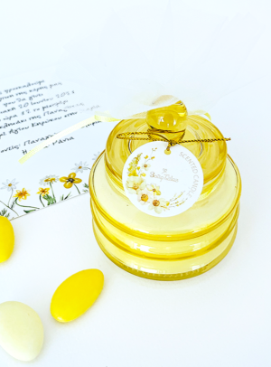 Μπομπονιέρα βάπτισης κερί στρογγυλό flor yellow