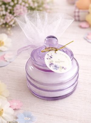 Μπομπονιέρα βάπτισης κερί στρογγυλό flor purple