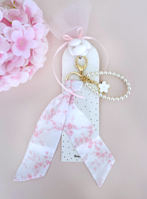 Μπομπονιέρα βάπτισης μαντήλι pink toile - μπρελόκ