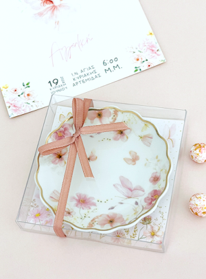Μπομπονιέρα βάπτισης Πιατάκι πορσελάνης Pink blossom