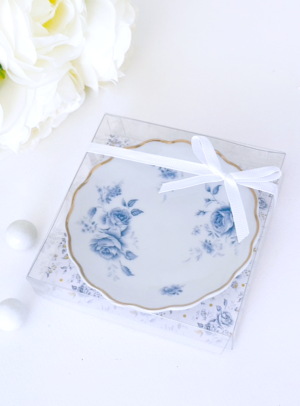 Μπομπονιέρα βάπτισης Πιατάκι πορσελάνης blue flowers