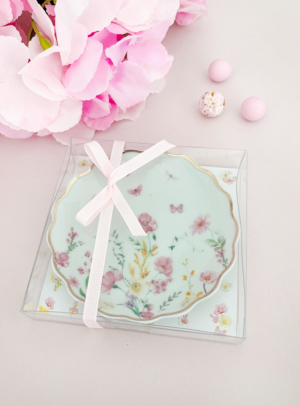 Μπομπονιέρα βάπτισης Πιατάκι πορσελάνης pink fleur